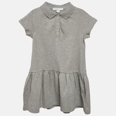 Pre-owned Burberry Children Grey Melange Cotton Pique Pleated Polo Dress 4 Yrs