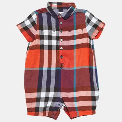 Pre-owned Burberry Children Multicolor Tartan Check Herringbone Cotton Onesie 9 M