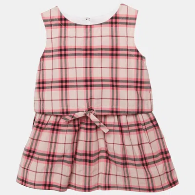 Pre-owned Burberry Children Pink Check Print Cotton Sleeveless Dress 9m