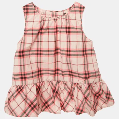 Pre-owned Burberry Children Pink Checks Cotton Mini Dress 12m