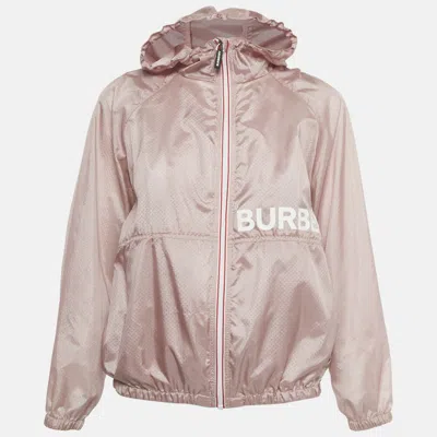 Pre-owned Burberry Children Pink Logo Print Nylon Perforated Hooded Jacket 12 Yrs