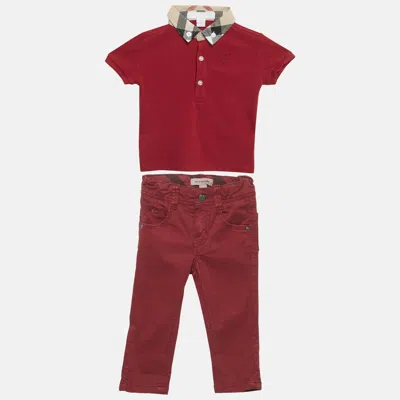 Pre-owned Burberry Children Red/white Cotton 3 Piece Set 6m/12m