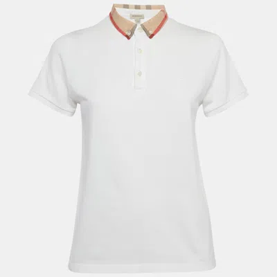 Pre-owned Burberry Children White Check Print Collar Cotton T-shirt 14yrs