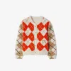 Burberry Kid - Argyle Wool Cardigan In Orange Red