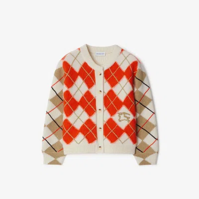 Burberry Kid - Argyle Wool Cardigan In Orange Red