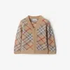 Burberry Childrens Check Alpaca Wool Silk Blend Cardigan In Pale Stone