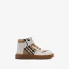 Burberry Childrens Check And Leather High-top Sneakers In Sand