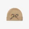 Burberry Childrens Check Bow Wool Cashmere Beanie In Brown