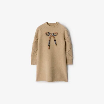 BURBERRY BURBERRY CHILDRENS CHECK BOW WOOL CASHMERE DRESS