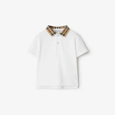 Burberry Kids'  Childrens Check Collar Cotton Polo Shirt In White