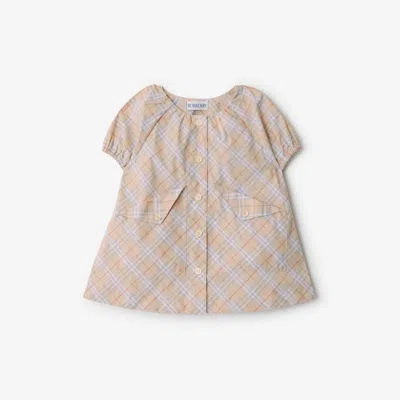 Burberry Childrens Check Cotton Dress With Bloomers In Pale Stone