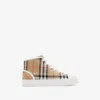 Burberry Childrens Check Cotton High-top Sneakers In Brown