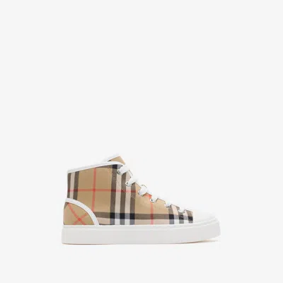 Burberry Childrens Check Cotton High-top Sneakers In Brown