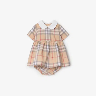 Burberry Childrens Check Cotton Poplin Dress With Bloomers In Sand