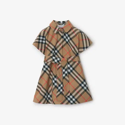 Burberry Kids' Girl's Giuletta Check-print Shirt Dress In Sand