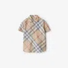 Burberry Boy's Owen Check-print Button Down Shirt In Pale Stone
