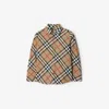 Burberry Beige Shirt With Check Motif In Cotton Boy In Sand