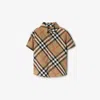 Burberry Beige Short Sleeve Shirt With Check Motif In Cotton Boy In Sand
