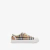 Burberry Childrens Check Cotton Sneakers In Brown