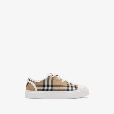 Burberry Childrens Check Cotton Sneakers In Brown