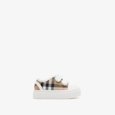 Burberry Childrens Check Cotton Sneakers In Brown
