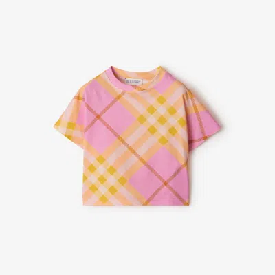Burberry Kids'  Childrens Check Cotton T-shirt In Carnation Pink