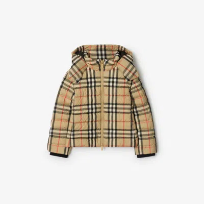 Burberry Kids'  Childrens Check Hooded Puffer Jacket In Brown