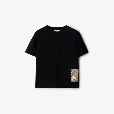Burberry Kids'  Childrens Check Label Cotton T-shirt In Black