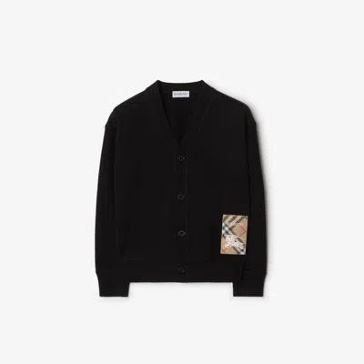 Burberry Kids'  Childrens Check Label Wool Cardigan In Black