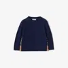 Burberry Childrens Check Patch Wool Cashmere Sweater In Blue