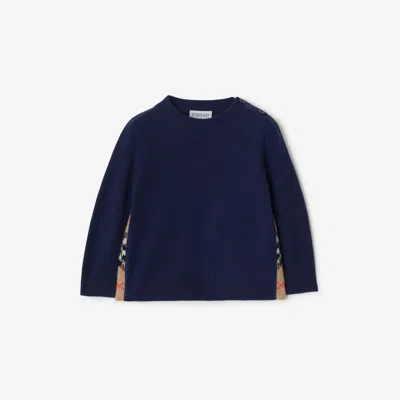 Burberry Kids'  Childrens Check Patch Wool Cashmere Sweater In Blue