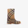 Burberry Childrens Check Rubber Marsh High Boots In Sand