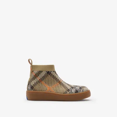 Burberry Childrens Check Sock Sneakers In Sand