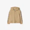 Burberry Boy's Clyde Check Tape Zip-front Hoodie In Gold