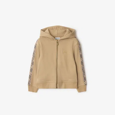 Burberry Kids'  Childrens Check Trim Cotton Zip Hoodie In Gold