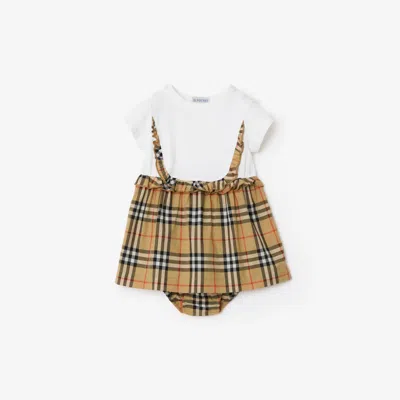 Burberry Kids'  Childrens Check Trim Stretch Cotton Dress With Bloomers In Brown
