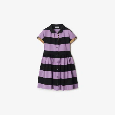 BURBERRY BURBERRY CHILDRENS CHECK TRIM STRIPED COTTON SHIRT DRESS