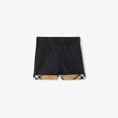 Burberry Kids'  Childrens Check Turn-up Cotton Shorts In Black