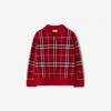 Burberry Kid's Duncan Check Cardigan Sweater In Red