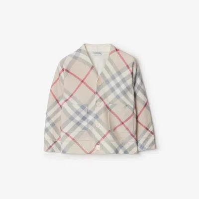 Burberry Nova Check Wool Cardigan In Pale Stone
