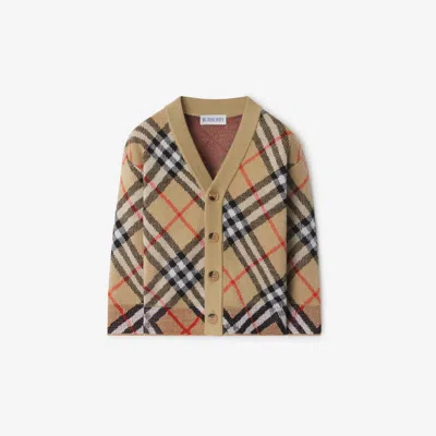 Burberry Kids'  Childrens Check Wool Cardigan In Sand