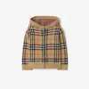 Burberry Childrens Check Wool Zip Hoodie In Brown