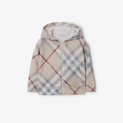 Burberry Childrens Check Wool Zip Hoodie In Pale Stone