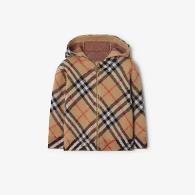 Burberry Kids' Check Pattern Zipped Hoodie In Sand