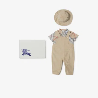 Burberry Childrens Cotton Three-piece Baby Gift Set In Pale Stone