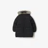 Burberry Childrens Faux Fur Trim Nylon Puffer Coat In Black