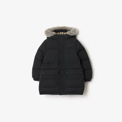 BURBERRY BURBERRY CHILDRENS FAUX FUR TRIM NYLON PUFFER COAT