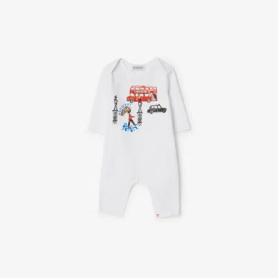Burberry Childrens London Stretch Cotton Jumpsuit In White