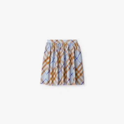 Burberry Kids'  Childrens Pleated Check Silk Skirt In Slate Blue