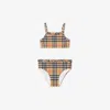 Burberry Ruffe Trim Check Bikini In Brown